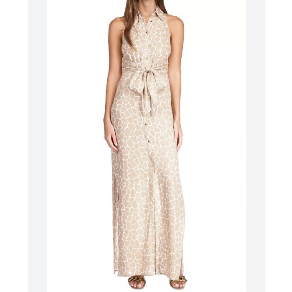 Michael Kors Giraffe Print Front Tie Linen Blend Maxi Dress Size Medium